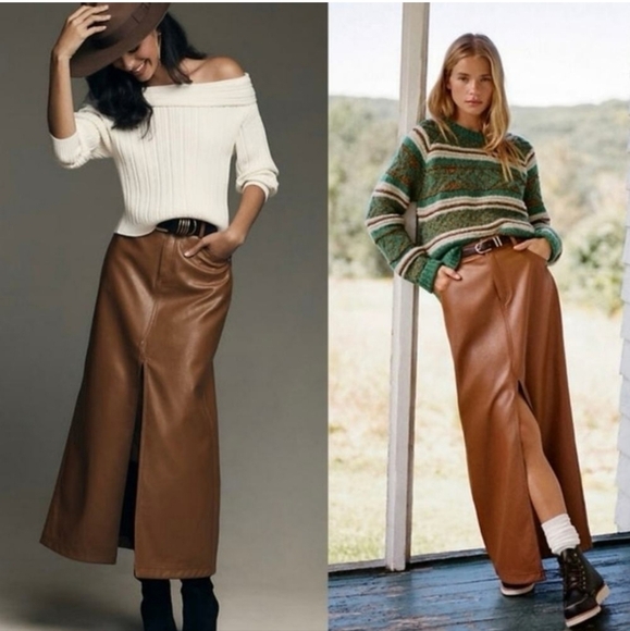 Pilcro Dresses & Skirts - Anthropologie The Madi Faux Leather Front-Slit Faux Leather Skirt NWOT